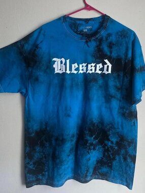 Fashion Nova Blessed Tie-Dye Graphic Tee Blue Black Mens XL
